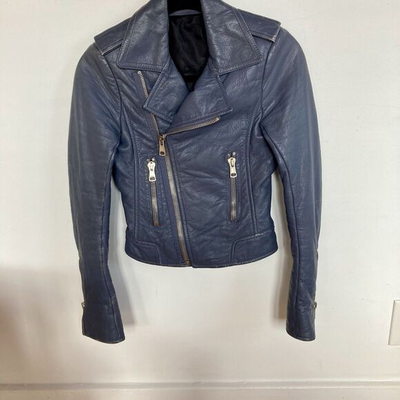 BALENCIAGA Woman's Leather Moto Bike Jacket in Gray, size FR34/XS/US 2 - Picture 3 of 16